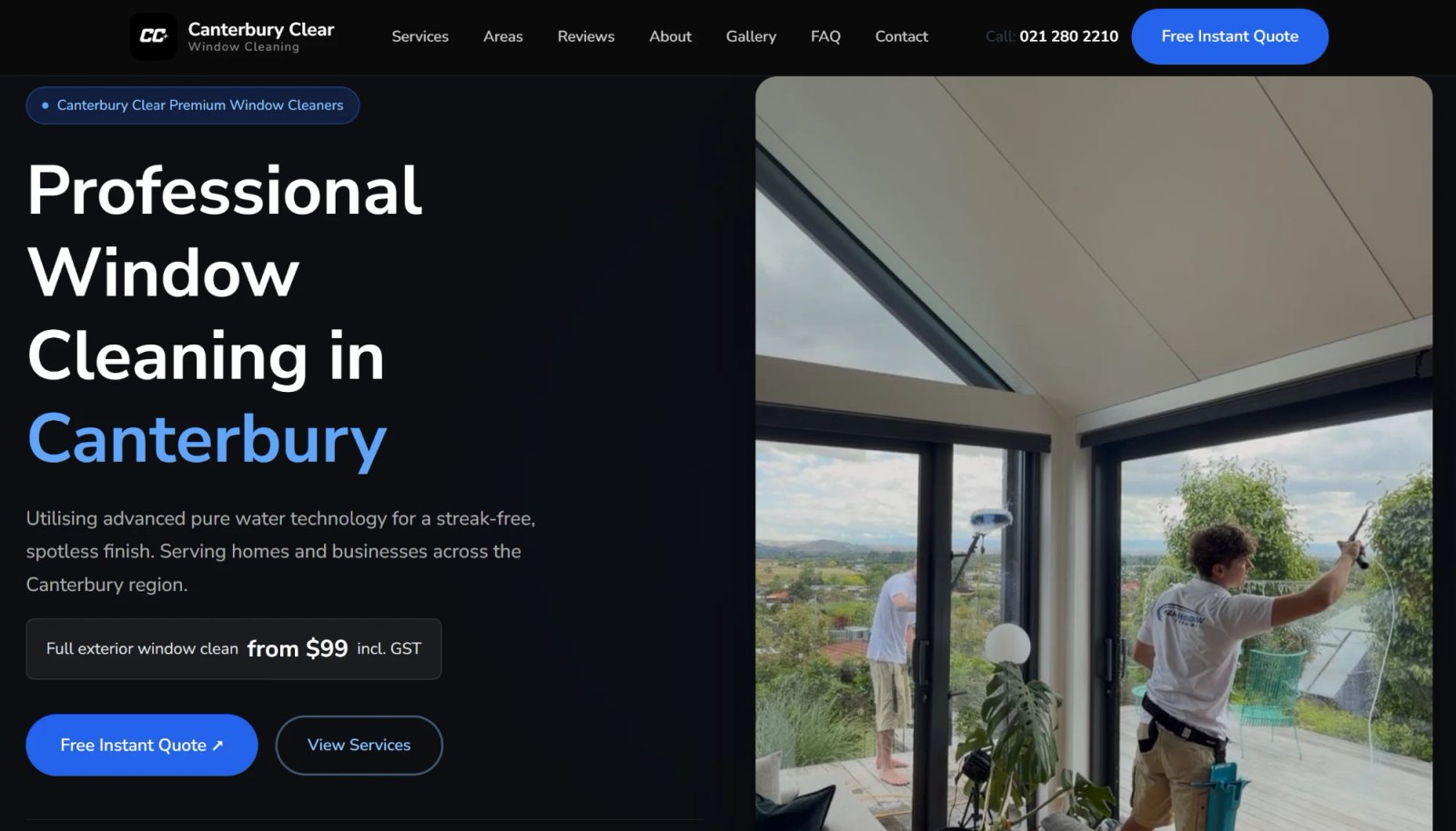 Canterbury Clear Window Cleaning website built by Southern Growth Christchurch